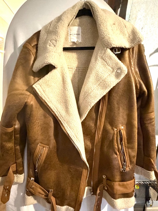 Avec Les Filles Jackets & Blazers - Avec Les Filles Brown Shearling-Lined Bomber Jacket with Cream Trim NWT